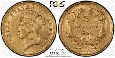 1854-D $3 MS62