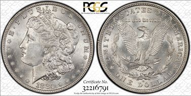 1880-O $1 VAM 6D, 8/7 Ear MS62