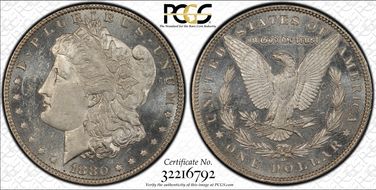 1880-O $1 VAM 6 Die 1 8/7 Ear Formerly VAM-6A, Unclashed MS63PL