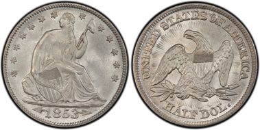 1853 50C Arrows and Rays MS66+