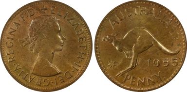 1955 Y. (p) 1D Melbourne obverse MS64RB