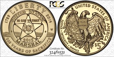 2015-W $5 U.S. Marshals Service USMS Label - First Strike PR69DCAM