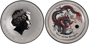 2012-P $1 Year of the Dragon Black  Colorized MS69