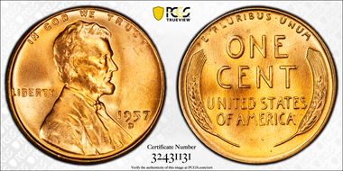 1957-D 1C MS65RD