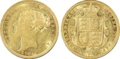 1887-S 1/2 Sov S-3862E Young Head AU53