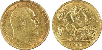 1909-P 1/2 Sov S-3976B AU50