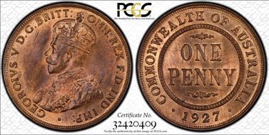 1927 (m) 1D English obverse MS64RB