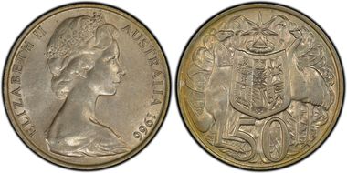 1966 50C KM-67  Ag AU58