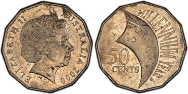 2000 50C Millennium Incuse Flag AU50