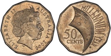 2000 50C Millennium Incuse Flag AU55