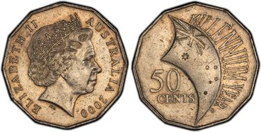 2000 50C Millennium Incuse Flag AU50