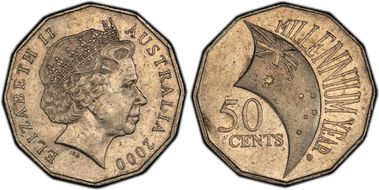 2000 50C Millennium Incuse Flag AU50