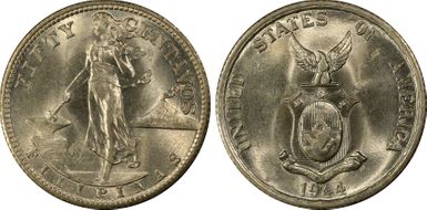1944-S 50C KM-183  Ag MS65