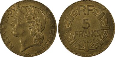 1946 5 Fr Gad-761a Bronze-Al MS62