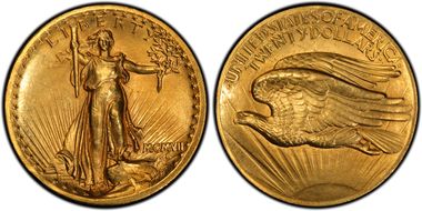 1907 $20 High Relief, Flat Edge MS62