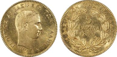 1876-A 5 Dr KM-47 Au MS63