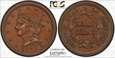 1849 1/2C C-1 MS64BN