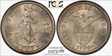 1908-S/S 10C Allen-8.04a MS64