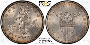 1904 Peso KM-168  Ag AU58
