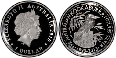 2015-P25 $1 Kookaburra Ag High Relief PR70DCAM