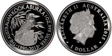 2015-P25 $1 Kookaburra Ag High Relief PR70DCAM