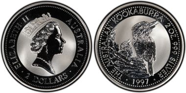 1997 $2 Kookaburra 2oz Ag MS69