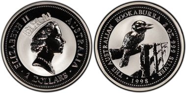 1998 (1997) $2 Kookaburra 2oz Ag MS69