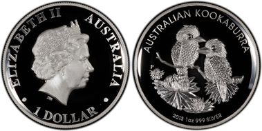 2013-P $1 Kookaburra Ag High Relief PR70DCAM