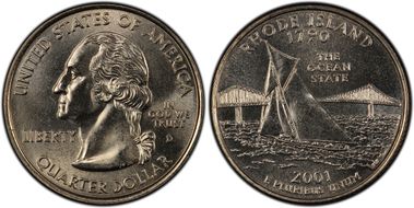 2001-D 25C Rhode Island MS68
