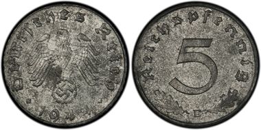 1944-E 5 Pfg J-370 MS63