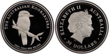2004-p $30 Kookaburra 1Kg PR70DCAM