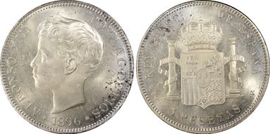 1896-PG V 5 Pta (1896) MS63