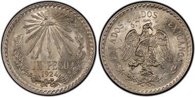 1924-M Peso KM-455  Ag AU58