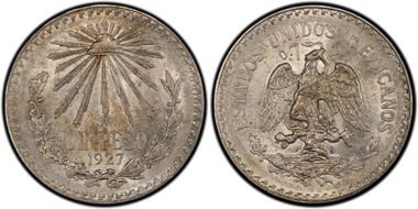 1927-M Peso KM-455  Ag AU58