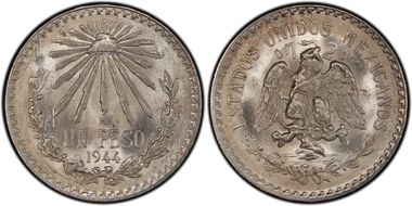 1944-M Peso KM-455  Ag MS66
