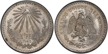 1945-M Peso KM-455 Ag MS66
