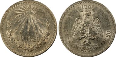 1921-M Peso KM-455  Ag AU58