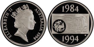 1994 $1 10th Anniv. Dollar Ag Segmented Reeding PR69DCAM