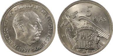 1957 BA 5 Pta Numis Expo Barcelona MS65