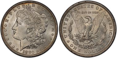 1880-O $1 VAM 6C, 8/7 Ear AU58