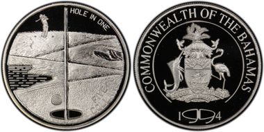 1994 $5 Hole in One KM-155  Ag PR69DCAM
