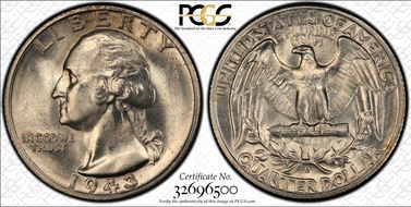 1943-S 25C Medium S, FS-502 MS65
