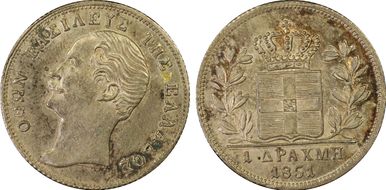 1851 Drachma KM-35 Ag MS62