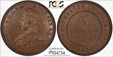 1930 (m) 1D Indian obverse AU50BN