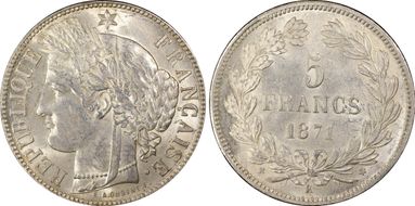 1871-K 5 Fr Gad-742 F-332 Cérès 3 Feuilles AU58