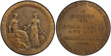 "1869" (1888) Medal Lec-3 Suez Canal Matte AE Edge Corne "BRONZE" SP64