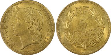 1946 5 Fr Gad-761a Bronze-Al MS65