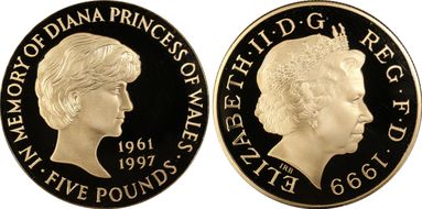 1999 £5 S-L6 Diana Au PR69DCAM