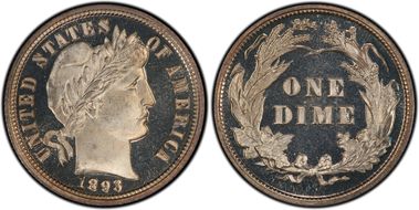 1893 10C PR67DCAM