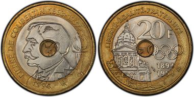 1994 20 Fr Coubertin Gad-873 MS66